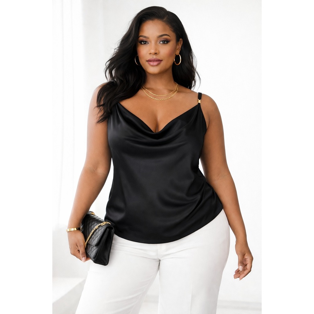 Avi‎ Vix Size 1X Black Silk Drape Camisole Blouse Sleeveless Top